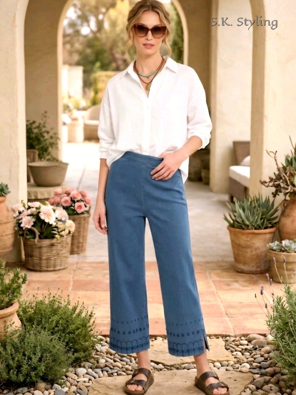 Vtg 90s Bill Blass Jean's Embroidered Split Hem Cropped Wide Leg High Rise Y2K 6